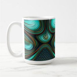 Caneca De Café Abstrato Linhas Black Dourado Turquoise Art