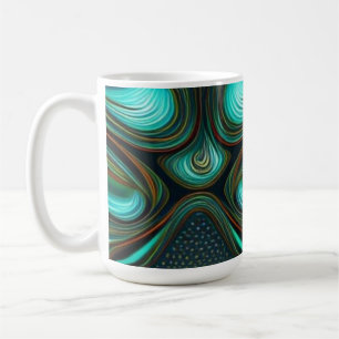 Caneca De Café Abstrato Linhas Black Dourado Turquoise Art