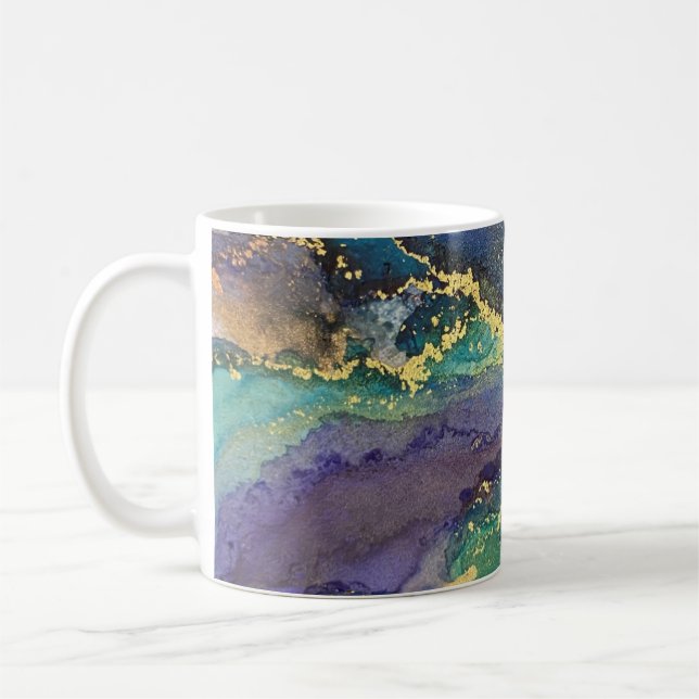 Caneca De Café Abstrato Líquido De Tinta Alcoólica Dourada Multic (Esquerda)