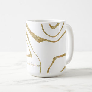 Caneca De Café Abstrato líquido moderno espiral branco Dourado