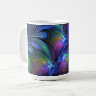 Caneca De Café Abstrato Luminoso Colorido Azul Rosa Verde Fractal