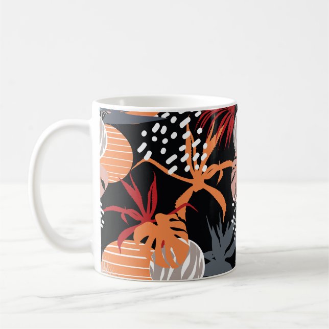 Caneca De Café Abstrato (maruca) e folhas tropicais (Esquerda)