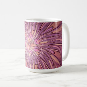 Caneca De Café Abstrato Modern Floral Arte Fractal Cores de Berry