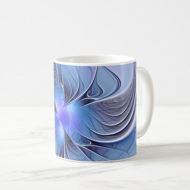 Caneca De Café Abstrato Modern Fractal Art Lavanda Azul (Frente Esquerda)