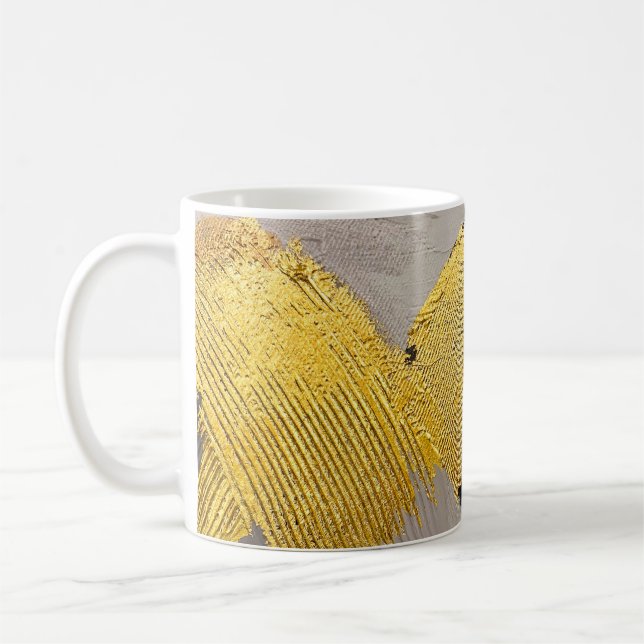 Caneca De Café Abstrato monocromático com pinceladas de ouro (Esquerda)