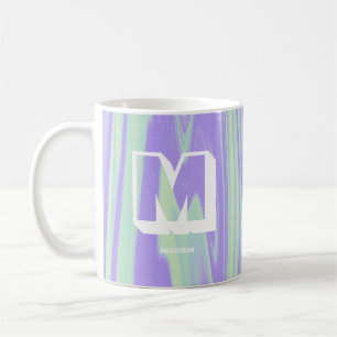 Caneca De Café Abstrato Monograma Nome Marble Purple Green