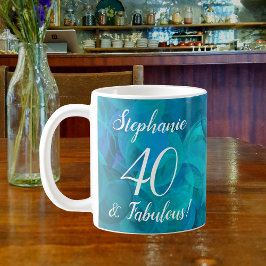 Caneca De Café Abstrato Ocean Blue Teal 40 e Fabuloso Aniversário