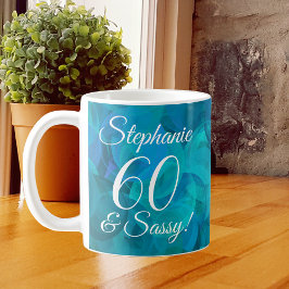 Caneca De Café Abstrato Ocean Blue Teal 60 e Sassy Birthday