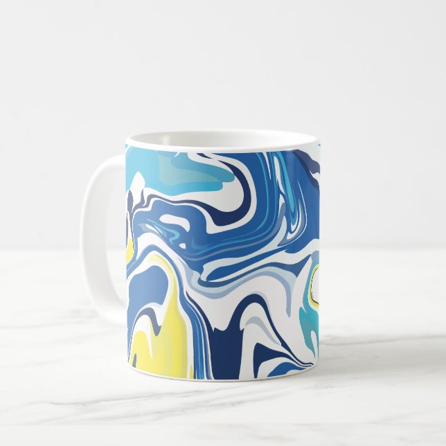 Caneca De Café Abstrato oscila em azul, amarelo e branco (Frente Esquerda)