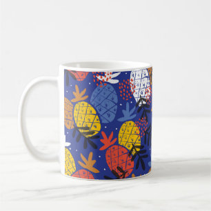 Caneca De Café Abstrato Pineanases Deixa Padrão De Vintagem