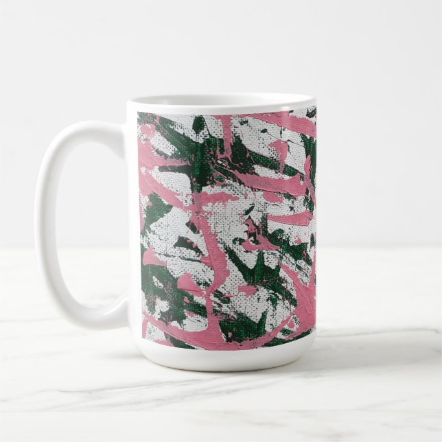Caneca De Café Abstrato pintura a rosa e verde (Esquerda)