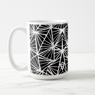 Caneca De Café Abstrato preto e branco triângulos Lino Cortado