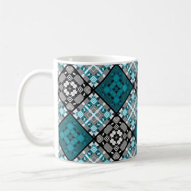 Caneca De Café Abstrato quadrados geometri sem costura com verifi (Esquerda)