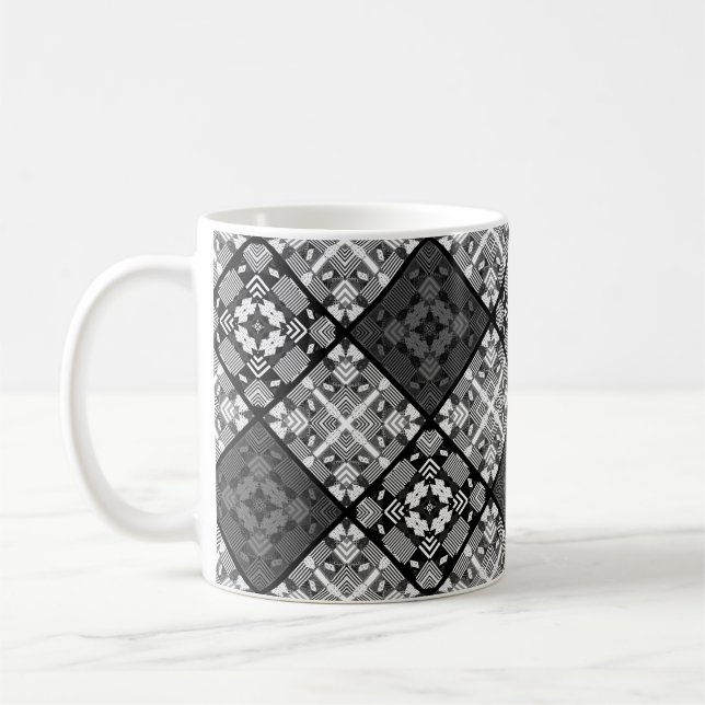 Caneca De Café Abstrato quadrados geometri sem costura com verifi (Esquerda)
