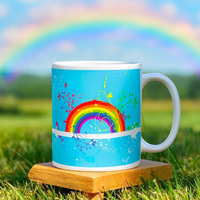 Caneca De Café Abstrato Rainbow Floral Swirls and Paint Splatter (Criador carregado)