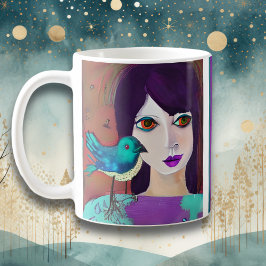 Caneca De Café Abstrato Rapariga e Púrpura e Teal Personalizados