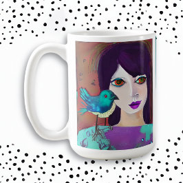 Caneca De Café Abstrato Rapariga e Púrpura e Teal Personalizados