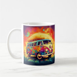 Caneca De Café abstrato retro hippie colorido