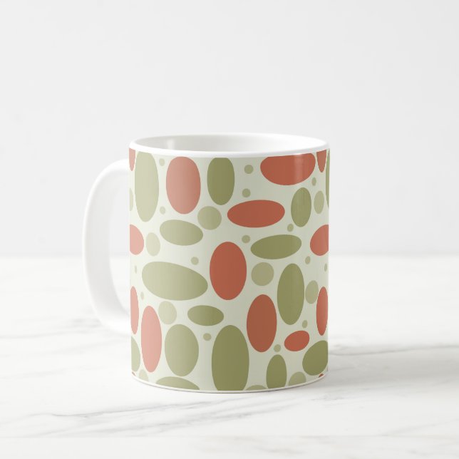 Caneca De Café Abstrato retrô marrom bege verde pedras do mar ped (Frente Esquerda)