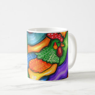 Caneca De Café Abstrato Rooster Bird Arte Colorida