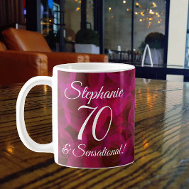 Caneca De Café Abstrato Rosa vermelha 70 e aniversário sensaciona