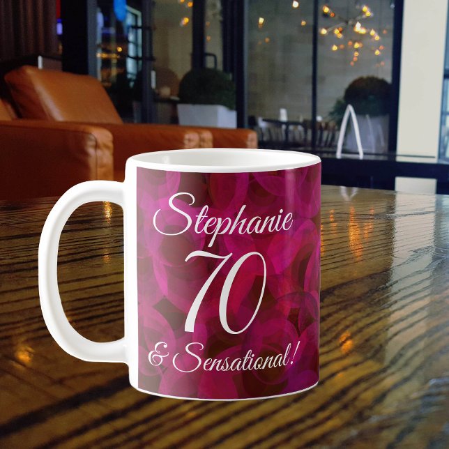 Caneca De Café Abstrato Rosa vermelha 70 e aniversário sensaciona (Criador carregado)