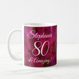 Caneca De Café Abstrato Rosa vermelha 80 e aniversário incrível