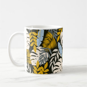 Caneca De Café Abstrato sem costura com folhas tropicais e