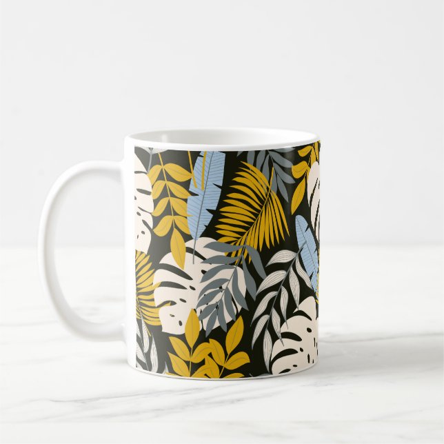 Caneca De Café Abstrato sem costura com folhas tropicais e (Esquerda)