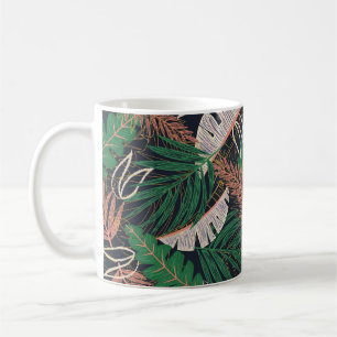 Caneca De Café Abstrato sem costura com folhas tropicais em
