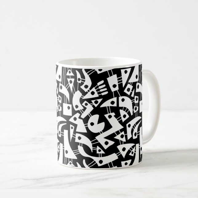 Caneca De Café Abstrato Shapes 180318 - Branco sobre Preto (Frente Esquerda)