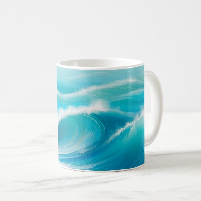 Caneca De Café Abstrato Soft Blue Ocean Water Waves Splash (Frente Esquerda)