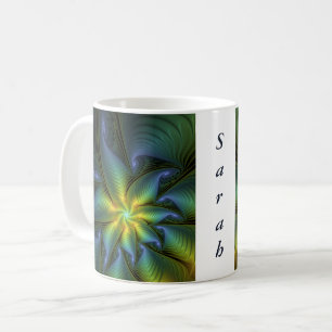 Caneca De Café Abstrato Star, Ouro Verde Azul, Nome de Arte Fratu