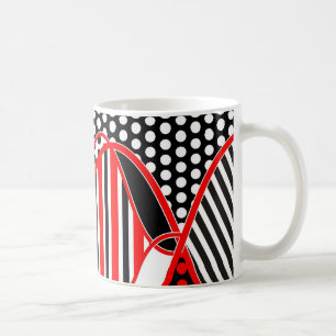 Caneca De Café Abstrato stripes e pontos em branco vermelho preto