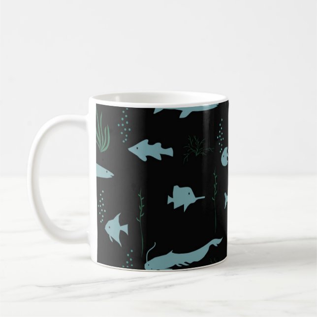 Caneca De Café Abstrato submarino com peixes e algas (Esquerda)