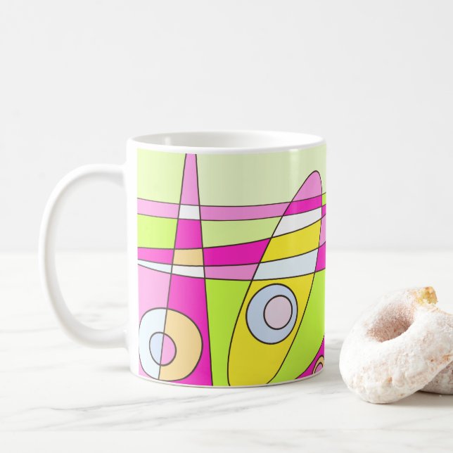 Caneca De Café Abstrato surfing Bright Green Bublegum verde rosa (Com Donut)