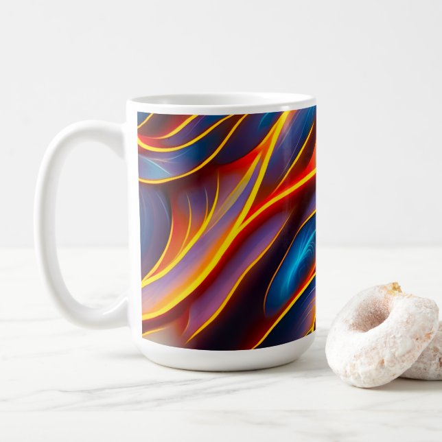Caneca De Café Abstrato Swirl Blue Red Flames (Com Donut)