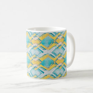 Caneca De Café Abstrato Teal e diamantes amarelos