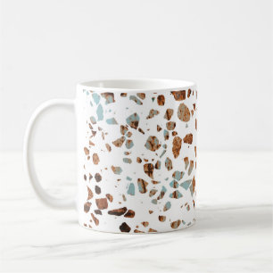 Caneca De Café Abstrato Terrazzo Mosaico Rust Brown & Blue Padrão