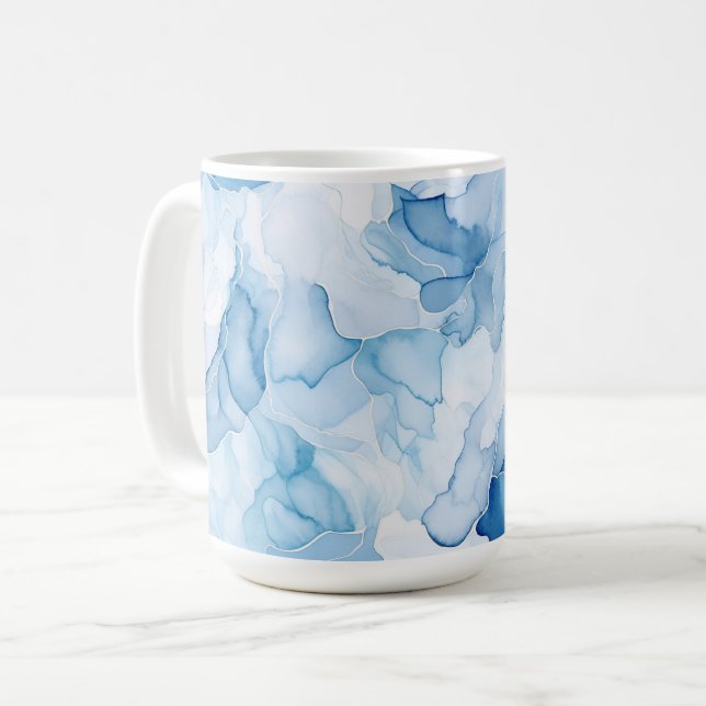 Caneca De Café Abstrato Tons Azuis (Frente Esquerda)