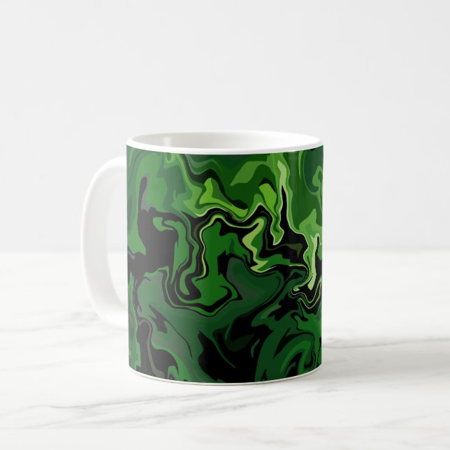 Caneca De Café Abstrato Verde Fluxo Arte (Frente Esquerda)