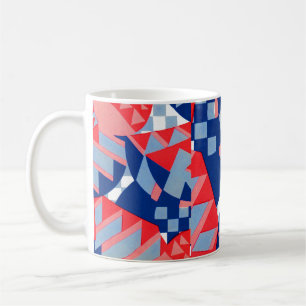 Caneca De Café abstrato vermelho branco e impressão azul nº 1