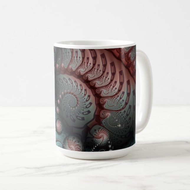 Caneca De Café Abstrato Vivid Fantasy Fractal Art Brown Blue (Frente Esquerda)