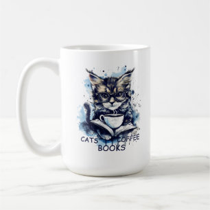 Caneca De Café Abstrato Watercolor Cats Café Livros