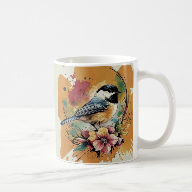 Caneca De Café Abstrato Watercolor Chickadee - âmbar (Direita)