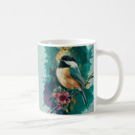 Caneca De Café Abstrato Watercolor Chickadee - Teal Mug