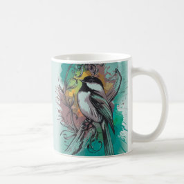 Caneca De Café Abstrato Watercolor Chickadee - Teal Mug
