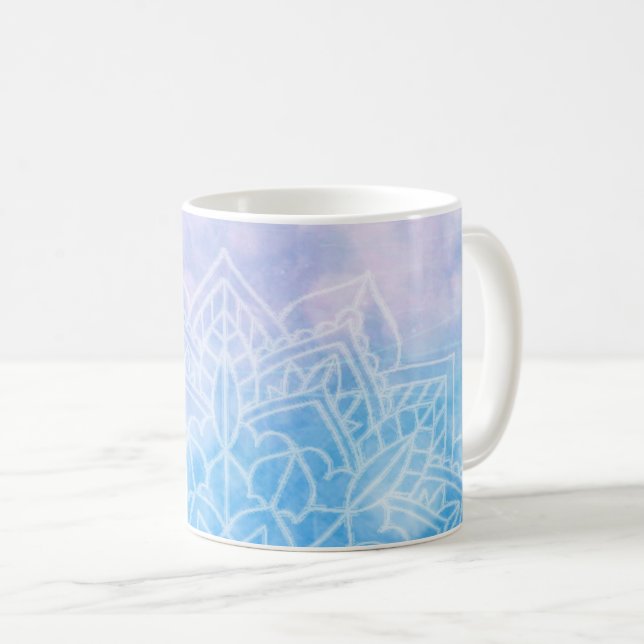 Caneca De Café Abstrato Zen de Mandala Azul Claro (Frente Esquerda)