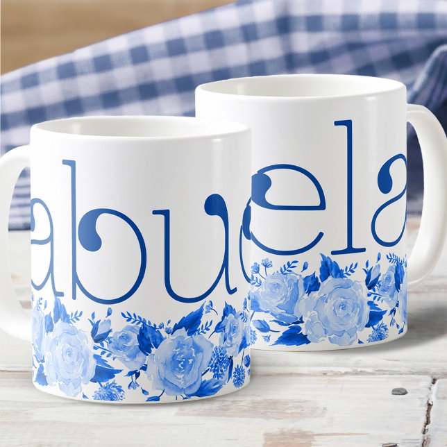 Caneca De Café Abuela China Blue Watercolor Rosas (Criador carregado)