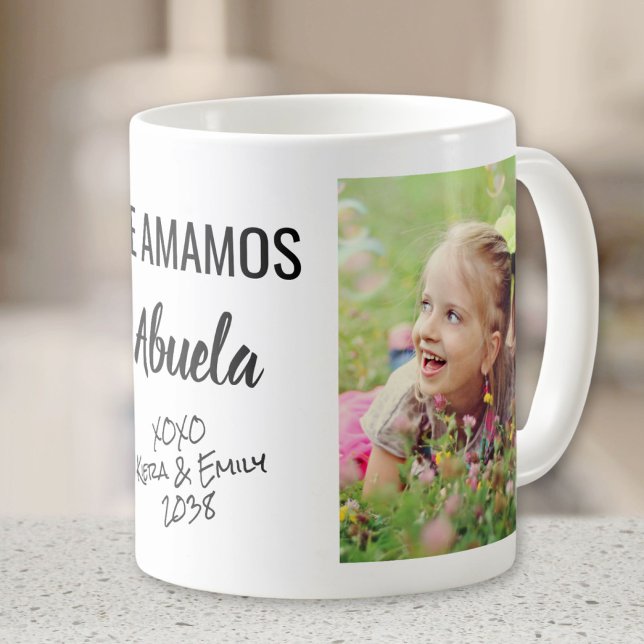 Caneca De Café Abuela Te Amamos Foto Personalizada (Criador carregado)